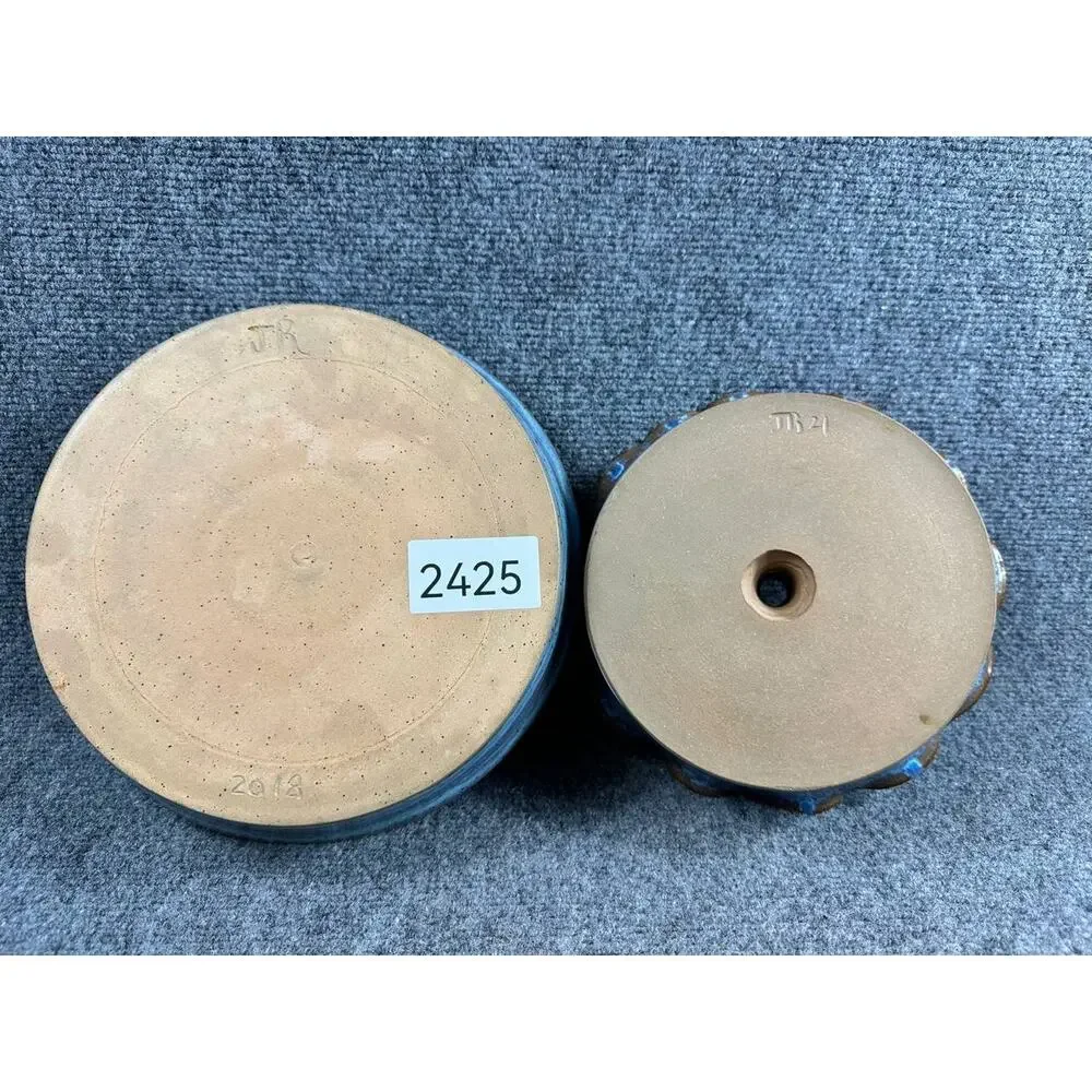 Handmade Ceramic Cake Stand Pedestal Pie Dessert Plate Blue Glaze Set of 2